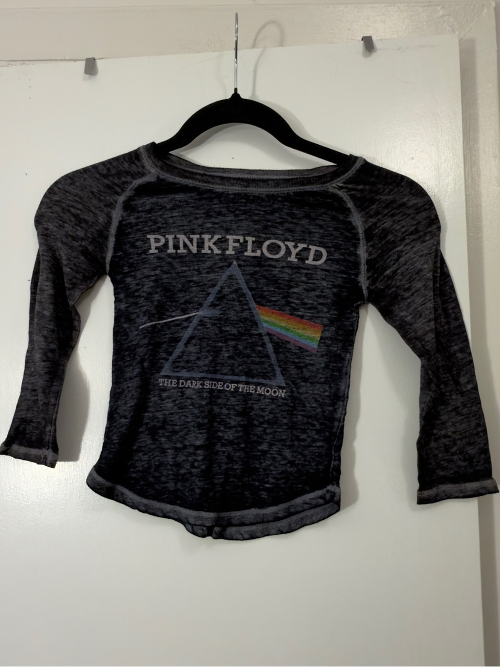 Pink Floyd Black Heather Kids Long Sleeve Tee with Prism Rainbow
